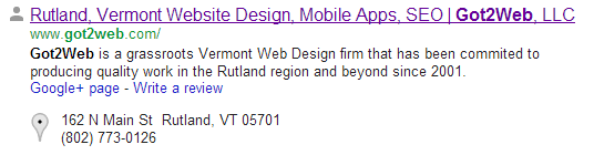 Vermont SEO - This is how a search engine displays the title element